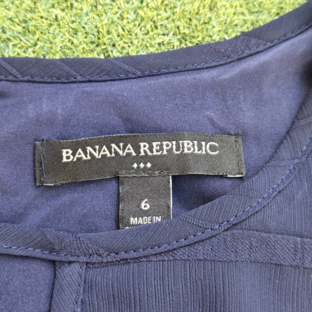 BANANA REPUBLIC Women's Dress Short Sleeve Keyhole Neck Navy Striped Size 6 - Picture 4 of 9